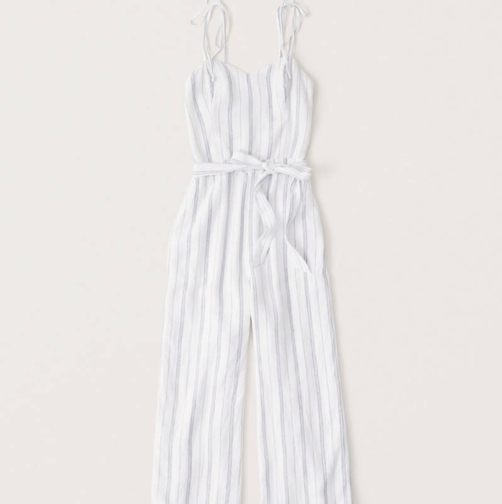 ABERCROMBIE White and blue striped romper
